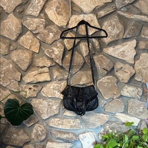 Vintage Convertible super soft black leather studded handbag